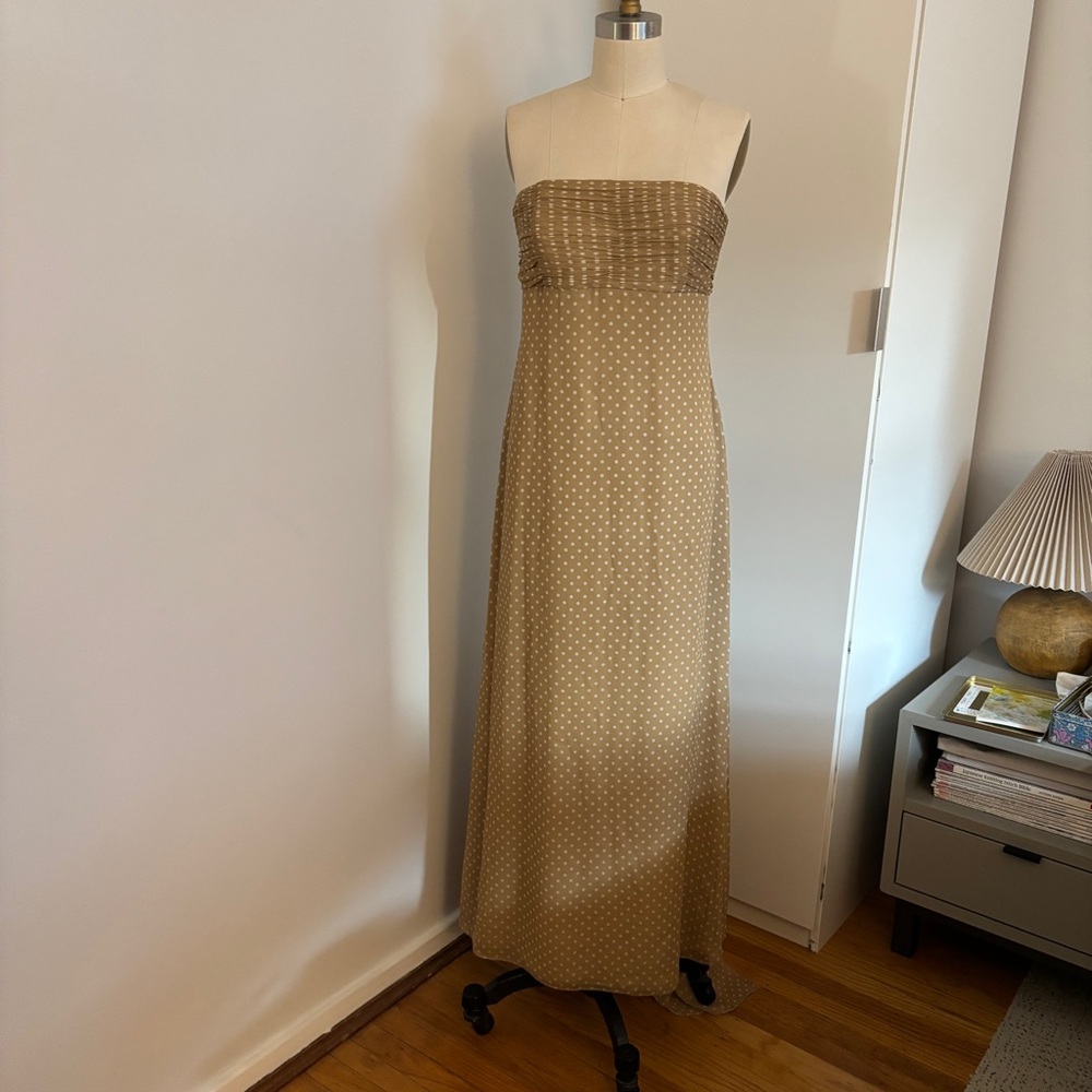 Melinda Eng Draped Scarf / Shawl Tan Polka Dot Dress - Picture 5 of 14